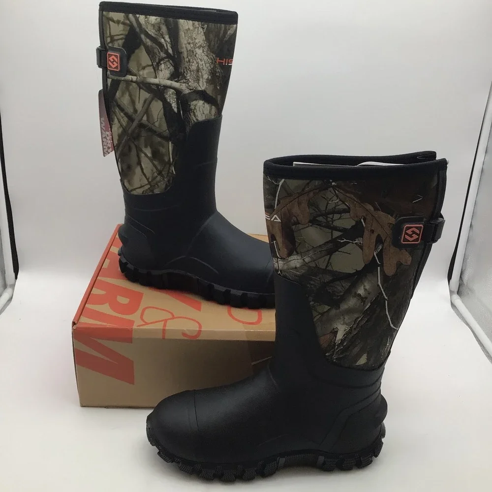 HISEA Mens Camo Hunting Boots Waterproof Insulated Rubber Neoprene Size 8 NEW